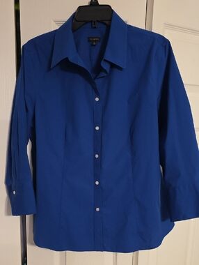 Talbots Wrinkle Resistant 3/4 Sleeve Royal Blue Stretch Cotton Blouse - 16